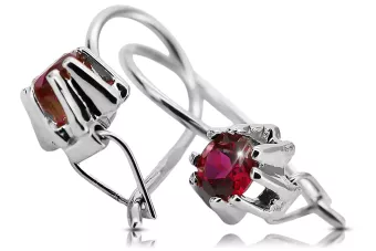 Argent sterling 925 14k 583 Ruby des boucles d'oreilles vec053s Russe Soviétique URSS Artisanat vintage Art Deco style